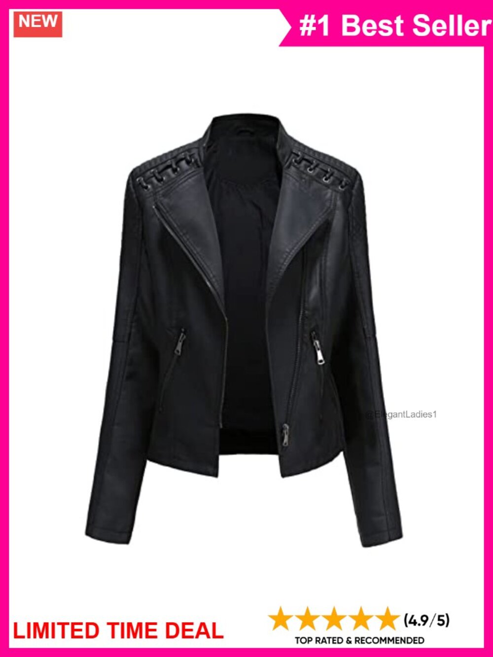 Faux Leather Moto Jacket Casual Short PU Biker Coat with Pockets